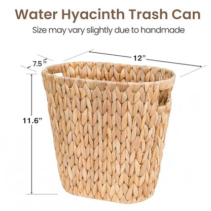 iEGrow 2 Pack Wicker Trash Can, Wicker Waste Basket for Bathroom, Woven Water Hyacinth Wicker Boho Garbage Can Built-in Handles for Bedroom, Office, Decor Home, Kitchen, Living Room (Oval)