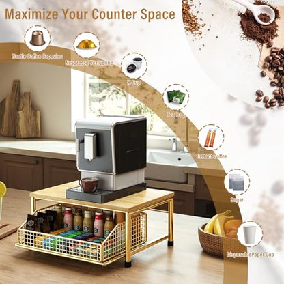 Funecy Coffee Pod Drawer Holder,Coffee Machine Storage Rack,Home Kitchen Counter Coffee Bar Organizer,Storage Basket Drawer (Gold)