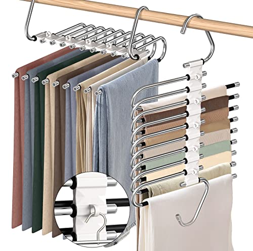 9 Layers Pants Hangers Space Saving Non-Slip Close... (2 Count | Antiquewhite)