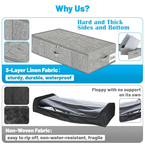 Under Bed Storage Container Bins 2 Pack, Low Profile Foldable Underbed Clothes Storage Organizer W/ Ultra Thick Fabric and Sturdy Bottom/Sides, Dual Zipper Storage Box for Dorm and Home 30x16x6.7"
