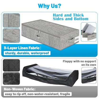 Under Bed Storage Container Bins 2 Pack, Low Profile Foldable Underbed Clothes Storage Organizer W/ Ultra Thick Fabric and Sturdy Bottom/Sides, Dual Zipper Storage Box for Dorm and Home 30x16x6.7"