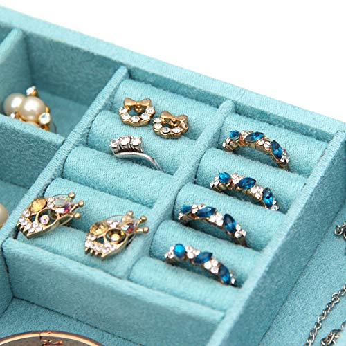 Two-Layer lint Jewelry Box Organizer Display Storage case with Lock (Blue)