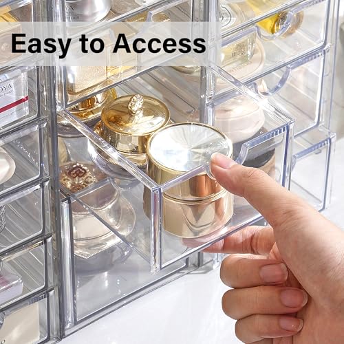 Prsildan Acrylic Makeup Organizer Clear Storage Drawer with 6 Small Drawers | Transparent, Vanity Organizers, For Bathroom Kitchen Cabinet Office Desk Under Sink, Set of 2
