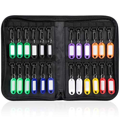 Uniclife 24-Hook Portable Key Organizer, Zippered Key Case for Offices | Waterproof and Fireproof Key Binder with 24 Key Tags Black Key Storage Book for Real Estate Agencies and Rental Management