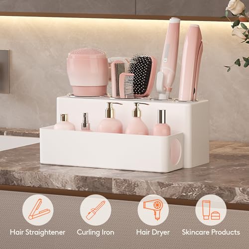 Lifewit Hair Tool Organizer Dryer Holder Countertop with 4 Cups, White | 4 Stainless cups Tools Organizer, Acrylic body Hair Product Storage for Curling Iron, Brush, Straightener, Bathroom