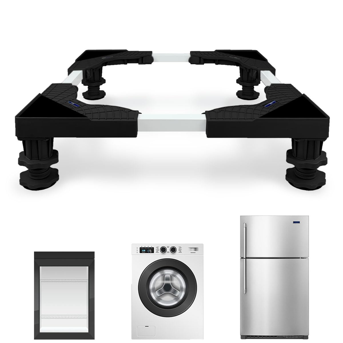 Mini Fridge Stand Adjustable Universal Base with 4 Strong Feet Washer Dryer Pedestal for Small Refrigerator, Portable Compact Washer or Dryer, Black