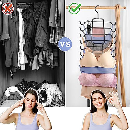 2Pcs Tank Top Hangers Space Saving Hanger Organizer Bra Hangers Black | 360° Rotating Metal Closet Organizers and Storage Lingerie Hangers for Tank Tops Cami Bras Belts Swimsuits Lingeries