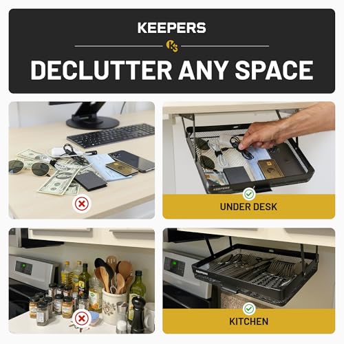 KEEPERS - Under Desk Drawer Slide Out – Metal Under Desk Storage Drawer for Office, Home, RV, Kitchen – Slim Under Table Drawer Attachment with Easy DIY Mount - Under Desk Organizer - 13x10x2.5In