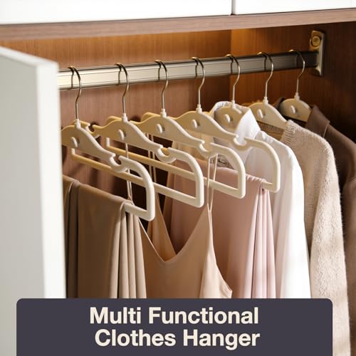 Velvet Pants Hangers 20 Pack Velvet Hangers,Pant Hangers,Non Slip Fabric with Stackable Cascading Hook,Suit for Pants,Jeans,Scarf,Towels,Tank Top,Coat（Beige）