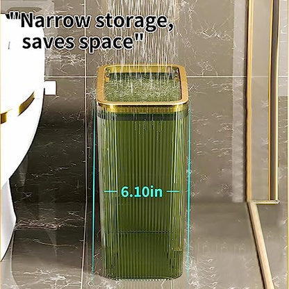 Transparent Trash Can, Bathroom Trash Cans with Lids, 2.6 Gallon Garbage Can for Bedroom, Office, Plastic Slim Waste Basket with Press Top Lid, 10L Clear Trash Bin for Home, Kitchen (Green)