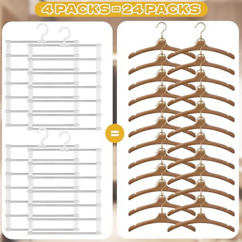 4 Pack Pants Hangers Space Saving, Portable Travel Pants Hanger, 7 Layers Multiple Metal Legging Clothes Hanger, Travel Hangers Essential Accessories for Pants Jeans Skirts Scarf Legging