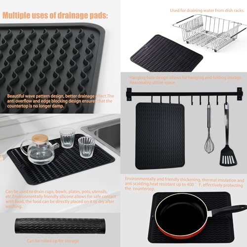 NiuYichee Stainless Steel Dish Drying Rack(15"L X 11"W X 4.1"H), Expandable Fruit & Vegetable Drain Rack over Sink, Dish Drainer Rack in Sink, with Stainless Steel Utensil Holder & Silicone Mat(16")