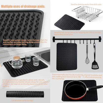 NiuYichee Stainless Steel Dish Drying Rack(15"L X 11"W X 4.1"H), Expandable Fruit & Vegetable Drain Rack over Sink, Dish Drainer Rack in Sink, with Stainless Steel Utensil Holder & Silicone Mat(16")