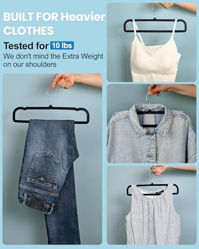 Black Velvet Hangers Non-Slip 20 Pack Felt Hangers for Pants Trouser Hanger | 360° Swivel Silver Hook, Thin Space Saving Clothes Hanger for Jeans Slacks, Slim Perchas Terciopelo, Perchas para Pantalones