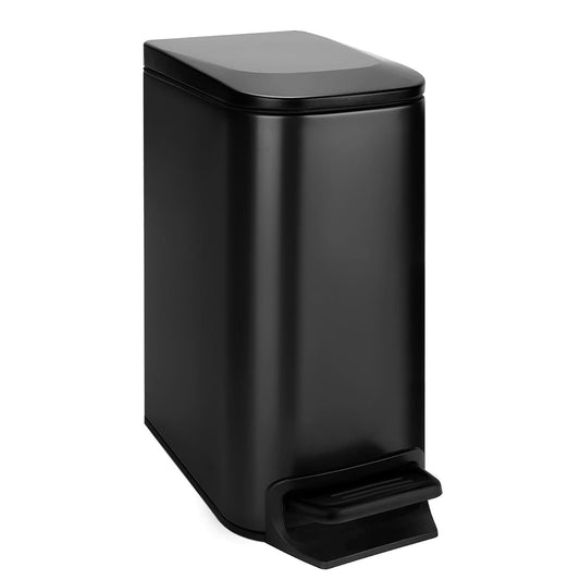 Slim Bathroom Trash Can with Lid Soft Close, Step... (Matte Black | Steel, Plastic)