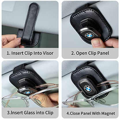 Sunglasses Holder, Leather Glasses Holders Compatible with BMW Series Car Sun Visor, Eyeglasses Hanger and Ticket Card Clip Eyeglasses Mount for Car, for Accessories, Black