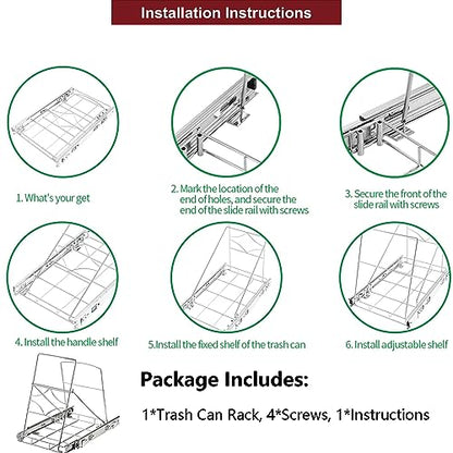 Youeon Pull Out Trash Can Under Cabinet, Adjustable Stainless Steel Under Sink Trash Can Pull Out, Slide Out Garbage Shelf, Fit for 7-11 Gallon Trash Can(Not Included)