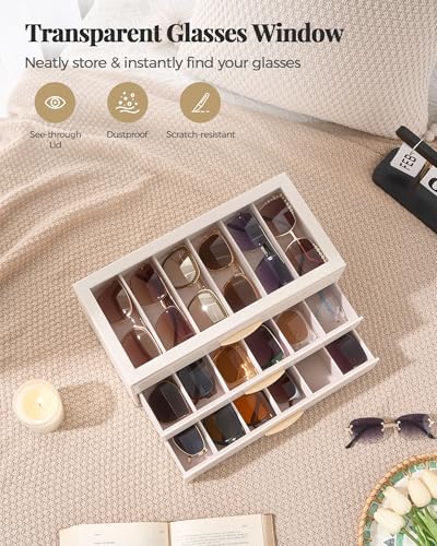 Lolalet Sunglasses Organizer Case for Women, Eyeglass Storage Holder | Display Box with Clear Top Lid, Mothers Day Gifts