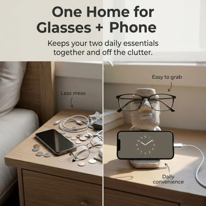 Glasses Holder for Nightstand, Funny Moai Glasses Stand and Phone Holder