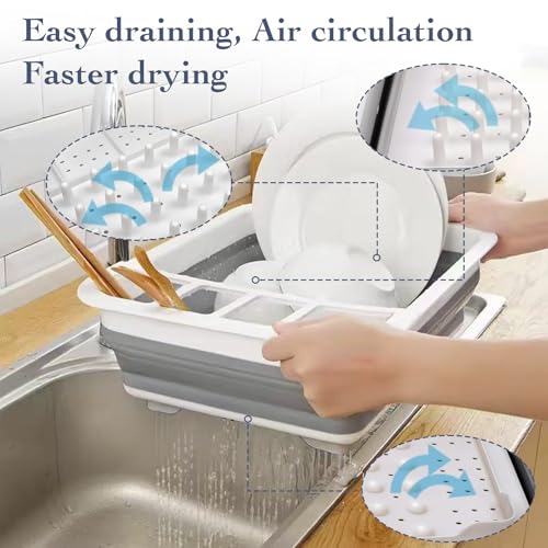 Collapsible Bowls, Plates, and Dishes Drainer, Portable Space-Saving Dish Rack for Kitchen, RV, Campers, and Travel Trailers