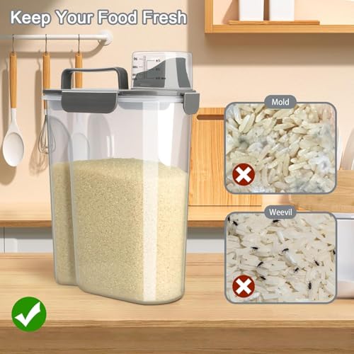 Rice Storage Containers, 20 LB Rice dispenser with Pouring Spout Large Bin for Flour, Pasta, Grain and Baking, Pet Dog Cat Bird Food Container Grey