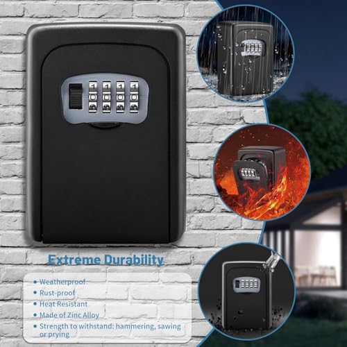 Key Lock Box for Outside - Sturdy and Durable Lock Box for House Key,5 Key Capacity Lockbox for Keys Outdoor,Waterproof Emergency Spare Key Lockbox with Resettable Code for Home,Garage,Airbnb