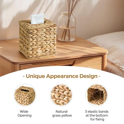 Wicker Tissue Box Cover, Rattan Tissue Box Holder Square | Boho Decorative Woven Water Hyacinth Cube Tissue Holders for Bathroom Living Room Kitchen