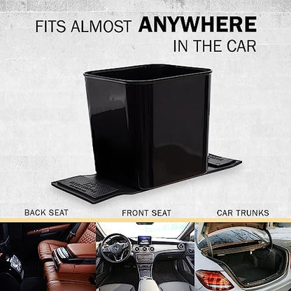 Car Trash Can for Vehicles Leakproof Compact Garbage Bin w/Stability Flap, Anti-Slip Base, Portable Trash Holder for Cars, Trucks, SUVs, Minivans (Black, Large)