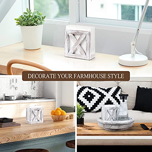 Farmhouse Wooden Napkin Holder for Tables, Rustic Kitchen Decor | for Counter, Ideal Napkin Dispenser for Dining Counter tops (White)