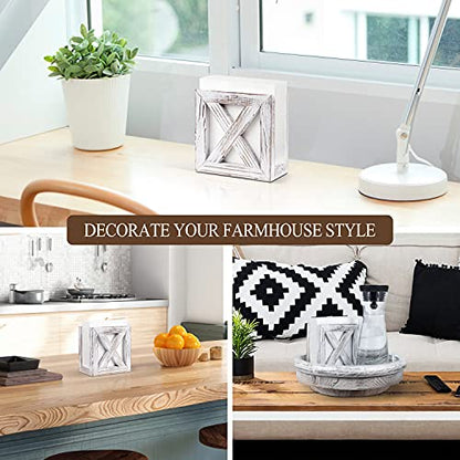 Farmhouse Wooden Napkin Holder for Tables, Rustic Kitchen Decor | for Counter, Ideal Napkin Dispenser for Dining Counter tops (White)
