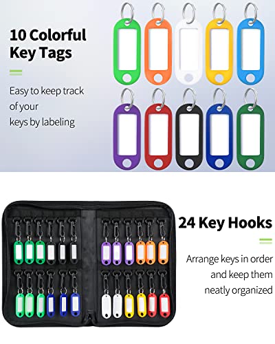 Uniclife 24-Hook Portable Key Organizer, Zippered Key Case for Offices | Waterproof and Fireproof Key Binder with 24 Key Tags Black Key Storage Book for Real Estate Agencies and Rental Management