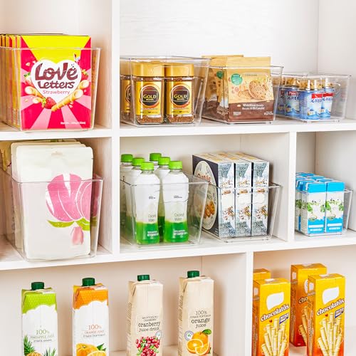YIHONG 8 Pack Clear Storage Bins, Pantry Organizer Bins with Handle, Large | Plastic Bins, Pantry Storage Containers for Kitchen, Freezer, Cabinet, Closet, Bathroom, Under Sink Organizers and Storage