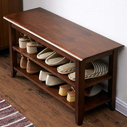 XKZG Shoe Rack Bench Wooden Shoe Storage Bench Entryway Bench, Brown, 31.5" | Rubber wood, Shoe Bench for Entryway, Living Room, Bedroom, Balcony, 31.5"W x 11.8"D x 16.5"H