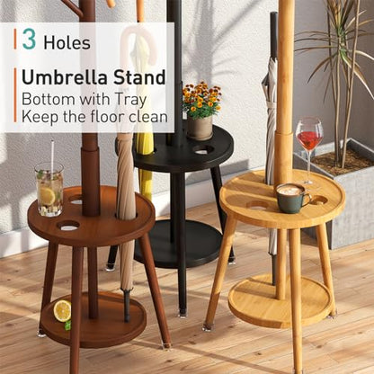 Coat Rack, Bamboo Wood Coat Freestanding with Umbrella Holder, Adjustable Height Coat Stand with 8 Hooks, kids coat rack, Used In The Bedroom Living Room, Office To Hang Clothes, Hats, Bags (Natural)