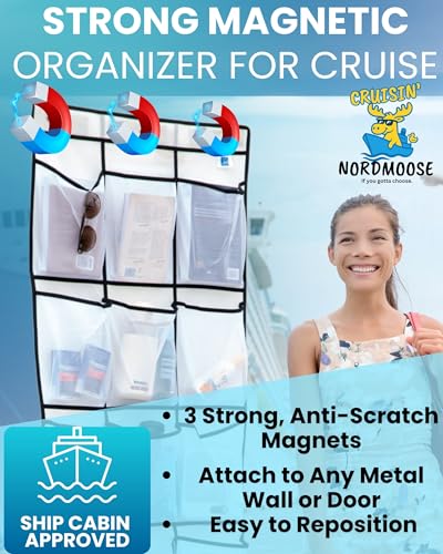 Magnetic Cruise Organizer | 15 Large Durable Pockets, Shoe Over The Door Organizer For Cruise, 3-Strong Anti-Scratch Magnets, Cruise Essentials 2026