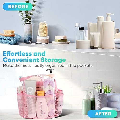 EUDELE Mesh Shower Caddy Portable for College Dorm Room Essentials,Portable Shower Caddy Dorm with 9-Pocket Large Capacity, Shower Bag for Beach, Swimming, Gym, Travel essentials, Pink