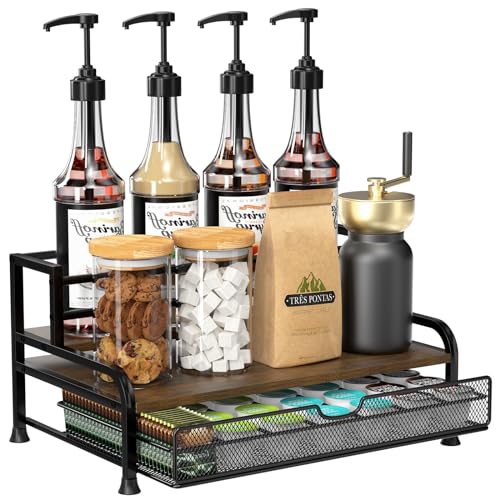 Coffee Syrup Rack Organizer, 3-Tier with 35 K-Cup... (black | Metal)