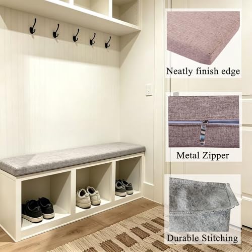 Piano Bench Cushion 32x12 Inch for Indoor with Non Slip Bottom,Light Brown | Bench seat pad with high density foam, removable cover and tie for picnic,kitchen,dining,window,entry way and shoe storage