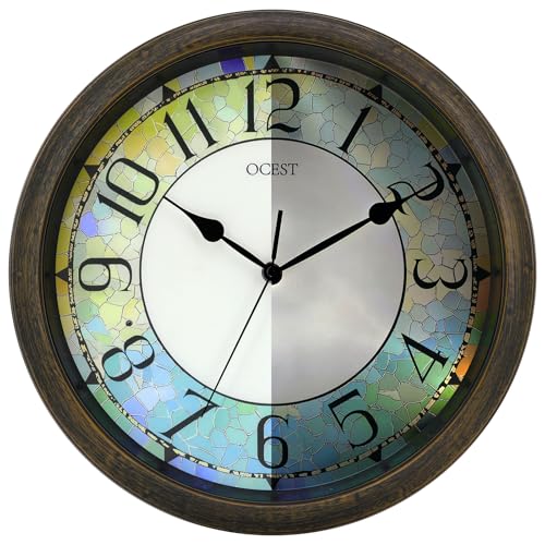 13 Inch Illuminated Wall Clock, Glow in The Dark, Brown | Silent battery movement, easy-read dial, for bedroom, bathroom, living room, kitchen, and home office decor