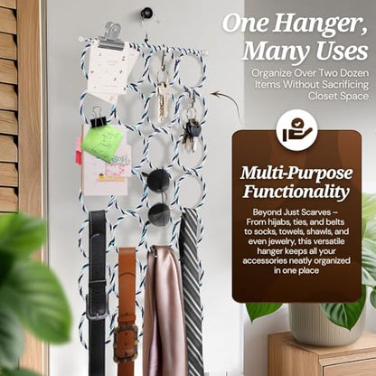 Flexzion Scarf Hanger, 28-Loop Closet Organizer, 1 Pack, Color May Vary | Scarf organizer for closet use; woven loops hold multiple scarves and double as a hijab hanger for shawls, ties and belts.