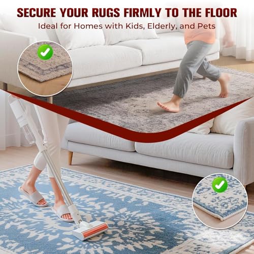 12PC Carpet Tape Double Sided, Heavy Duty Rug Tape for Hardwood Floors, Non-Slip Carpet Adhesive Tape for Area Rugs, Strong Grip