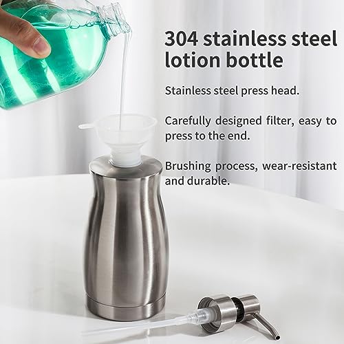 Brushed Stainless Steel Countertop Soap Dispenser Rust and Leak Resistant Hand Soap Pump with Funnel for Kitchen Countertops and Bathroom Dispensers (13.5 oz/400 ml)