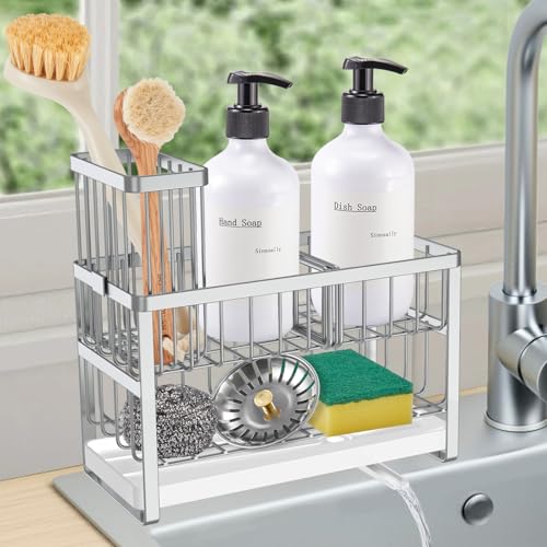 Kitchen Sponge Holder,Sink Caddy Organizer with Hi... (2 Tier - Silver | Stainless Steel)