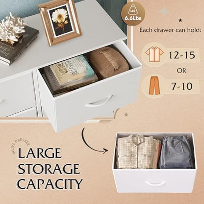 WLIVE 8 Drawer White Fabric Dresser for Bedroom, Tall Storage Tower | White tall 8-drawer fabric dresser with bins, ideal baby dresser for nursery kids room closet toddler clothes organization