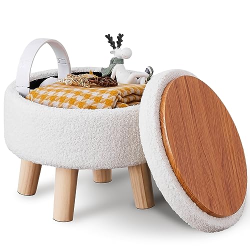 Storage Ottoman, Modern Round Footrest with Soft P... (Cream)