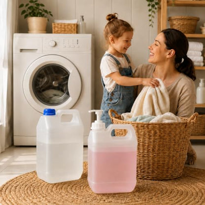 METAPACK 2 Pack 1 Gallon Jug with Pump, HDPE Plastic Laundry Detergent Container, Empty Square Jug for Liquid Soap, Oil, Sauces, Beverage, 4 Labels Included (Translucent)