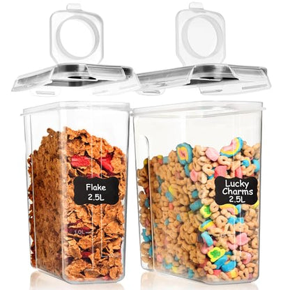 Shazo 2 Pack (15.4 Oz Cereal Capacity) Small Airtight Cereal Containers Storage with Lids, Perfect Space Saving BPA-Free Plastic Container, Pantry Organization and Canister for Rice, Sugar & Flour