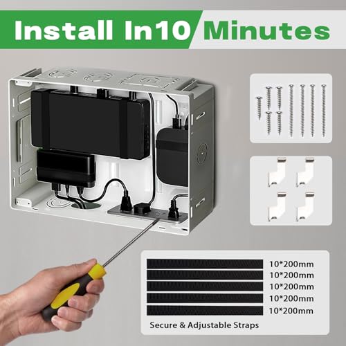 9" in-Wall Media Box - Recessed TV Outlet & Structured Wiring Box for Cable Management, Fits Samsung Frame TV, Streaming Devices, Routers, White