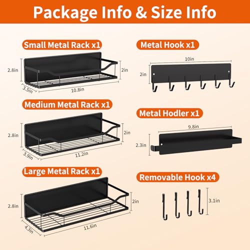 Magnetic Spice Rack,Multifunctional Magnetic Shelf for Washing Machine,Refrigerator,Microwave,and Any Metal Surface,Powerful Magnetic Shelves Include Magnetic Paper Towel Holder (5 pcs - Black)