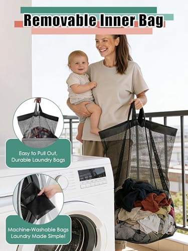 Laundry Hamper with Lid, Reinforced Sturdy Clothes Hamper with Anti-Puncture Base, Large Collapsible Laundry Basket with Removable Liner Bag, Tall Dirty Clothes Bin for Family, 100L Grey